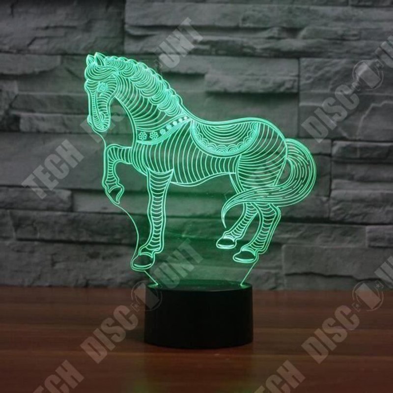TD® Lampe optique poser décoratif tactile 7 couleurs illusion optique - modèle cheval - faible consommation câble USB ou 3 piles