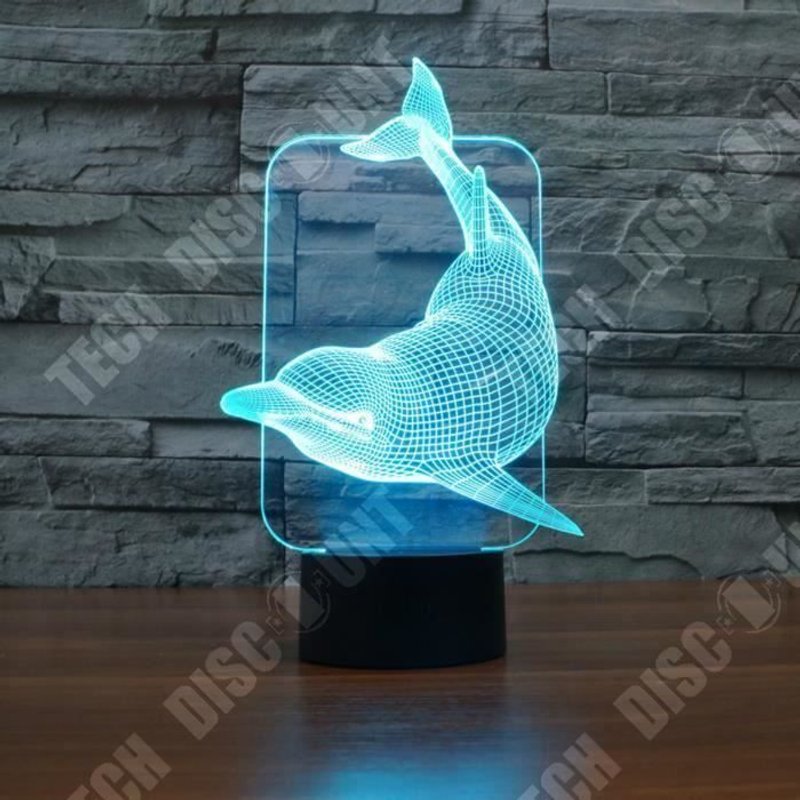 TD® Lampe optique poser décoratif tactile 7 couleurs illusion optique - modèle dauphin - faible consommation câble USB ou 3 piles AA