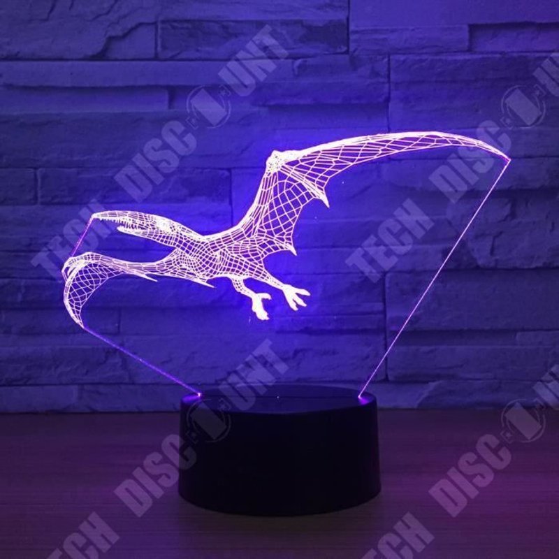 TD® Lampe optique poser décoratif tactile 7 couleur illusion optique modèle ptérodactyle faible consommation câble USB ou 3 piles AA