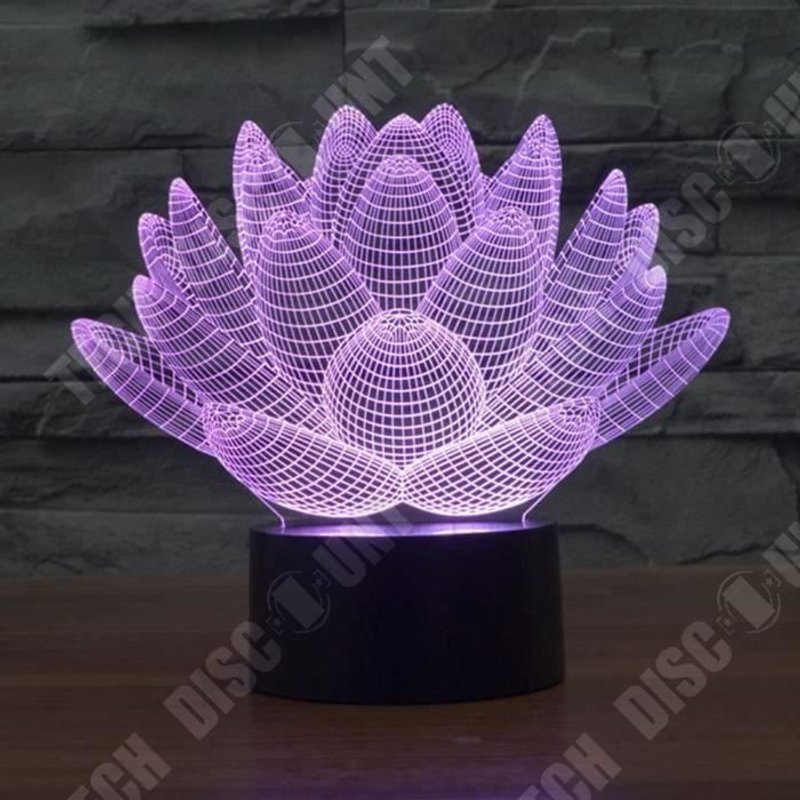 TD® Lampe optique poser décoratif tactile 7 couleur illusion optique - modèle fleur lotus - faible consommation câble USB 3 piles AA