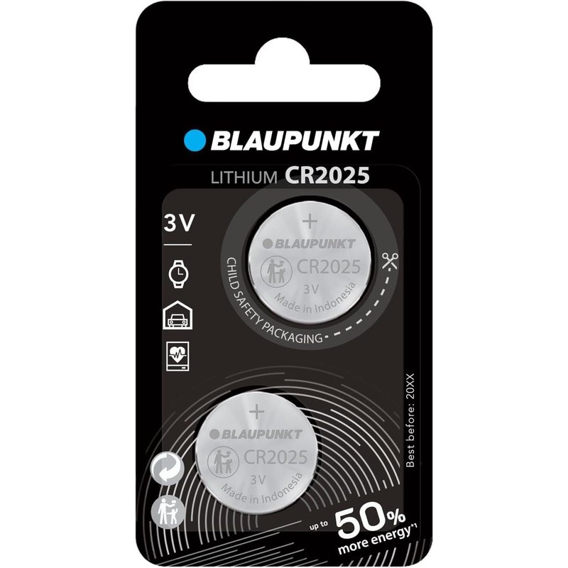 BLAUPUNKT Pack 2 CR2025 3V Pile bouton Lithium Idéale clés de voiture, montres