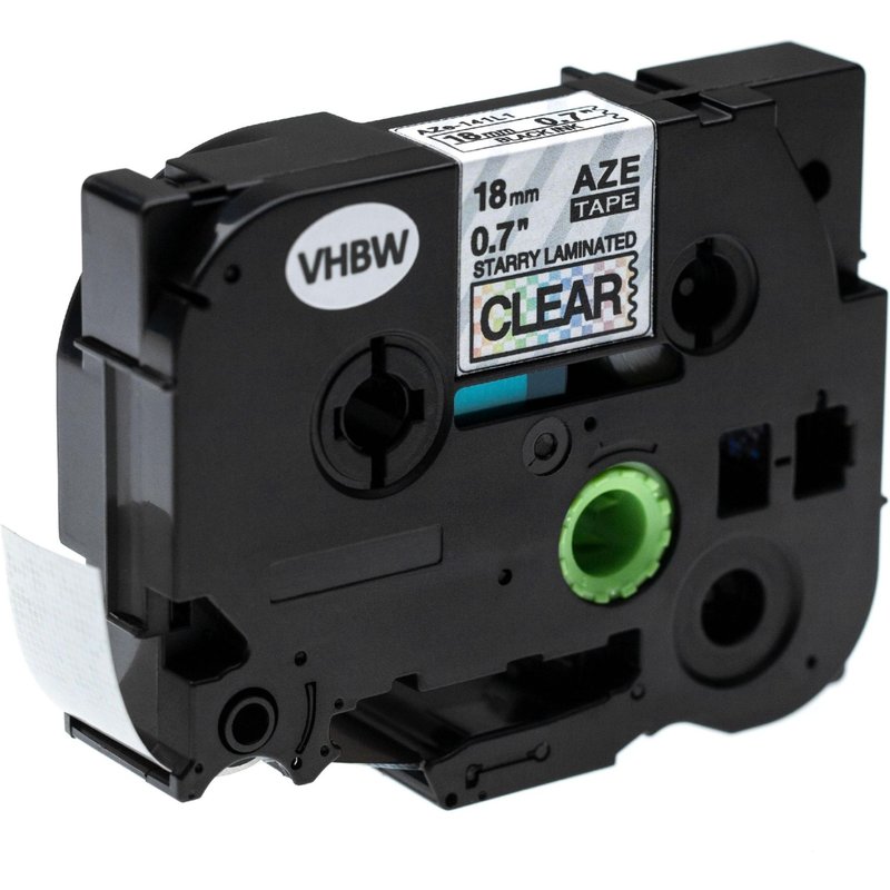 vhbw Ruban compatible avec Brother P-Touch 1000 BTS, 1000 F, 1750, 1800 imprimante d'étiquettes 18mm Noir sur Transparent (paillettes)
