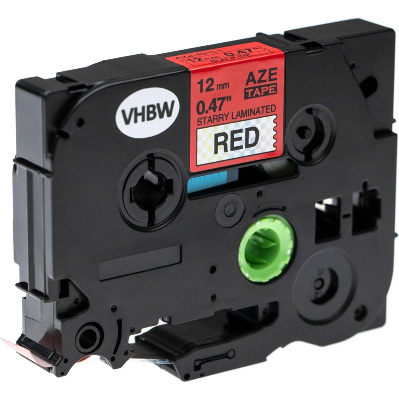 vhbw Ruban compatible avec Brother P-Touch 900BTS, 900F, 9200, 9200DX, 9200PC, 9400 imprimante d'étiquettes 12mm Noir sur Rouge (paillettes)