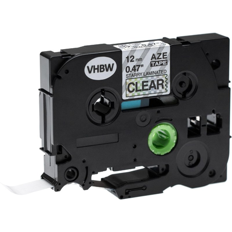 vhbw Ruban compatible avec Brother P-Touch RL-700S, ST-5 imprimante d'étiquettes 12mm Noir sur Transparent (paillettes)
