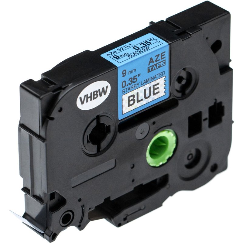 vhbw Ruban compatible avec Brother PT 1000, 1230PC, 1200P, 1200, 1090, 1080, 1010 imprimante d'étiquettes 9mm Noir sur Bleu paillettes