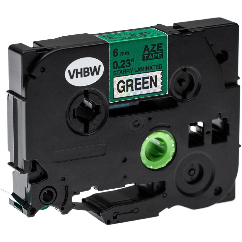 vhbw Ruban compatible avec Brother P-Touch E100, E100VP, H100LB, H100R, P700 imprimante d'étiquettes 6mm Noir sur Vert (paillettes)