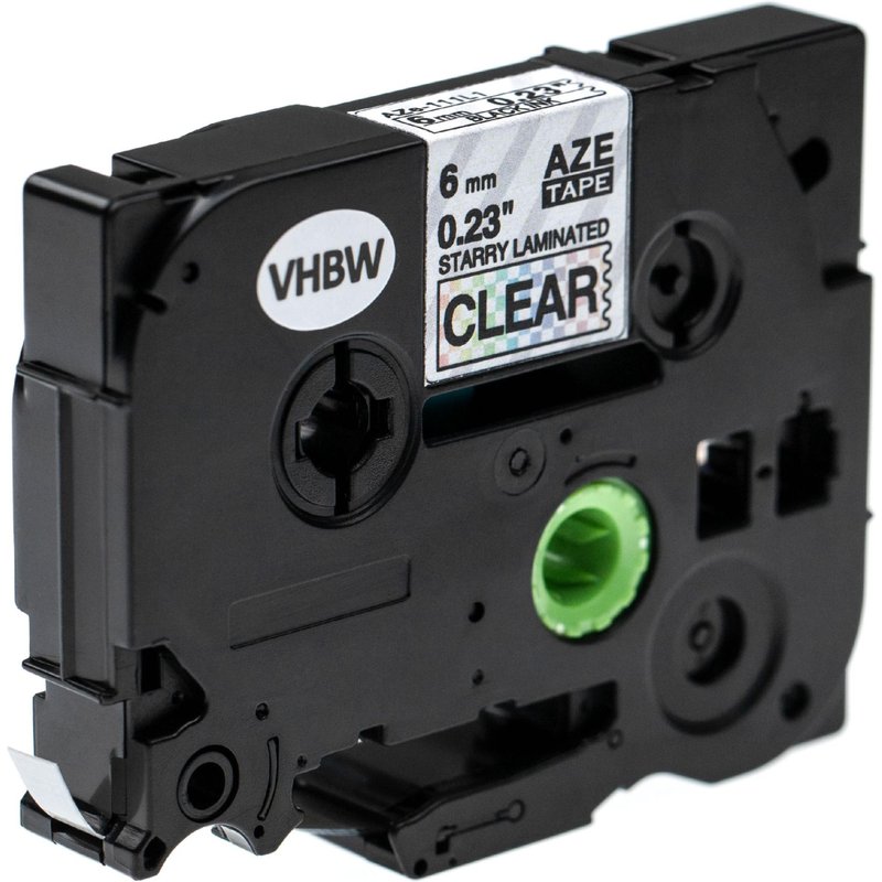 vhbw Ruban compatible avec Brother P-Touch 1750, 1800, 1850, 200, 2000, 220 imprimante d'étiquettes 6mm Noir sur Transparent (paillettes)