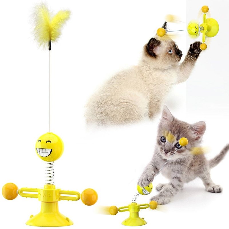 Chat Jouet Printemps Ventouse Pour Chat Jouant Animal De Compagnie Élastique Taquin Bâton Plume Rotatif Jouet D'entraînement P 4bo