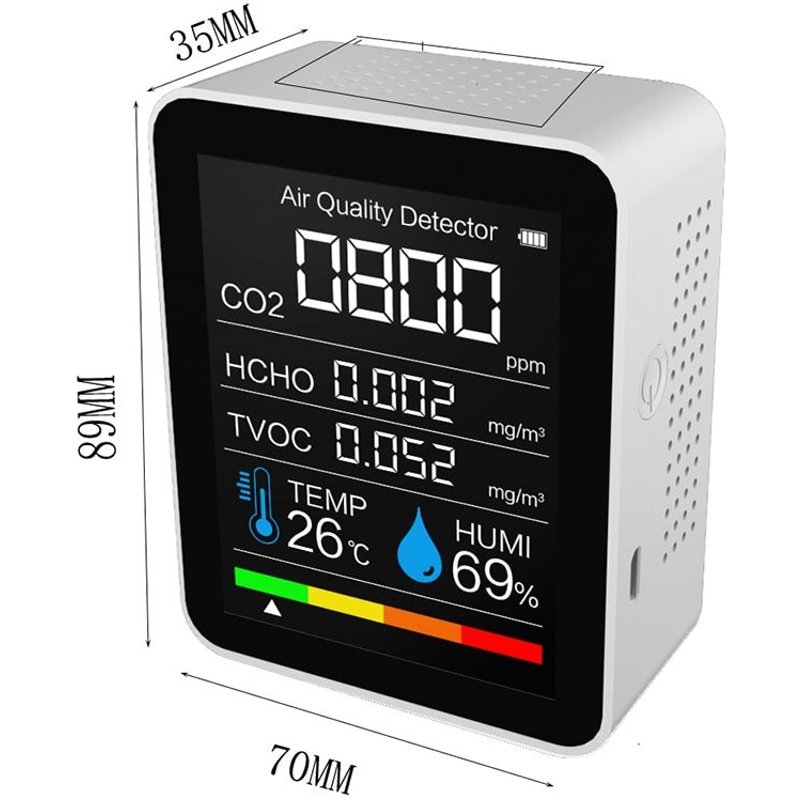 Détecteur de dioxyde de carbone 3 en 1, moniteur Portable de qualité de l'air, testeur Intelligent de CO2/HCHO/TVOC 4bo875