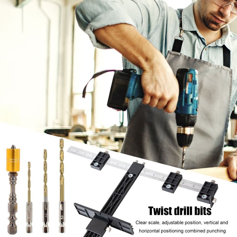 Ensemble de forets hélicoïdaux détachables, outils de menuiserie de bricolage, gabarit de perçage de trous détachables, Kit de 4bo