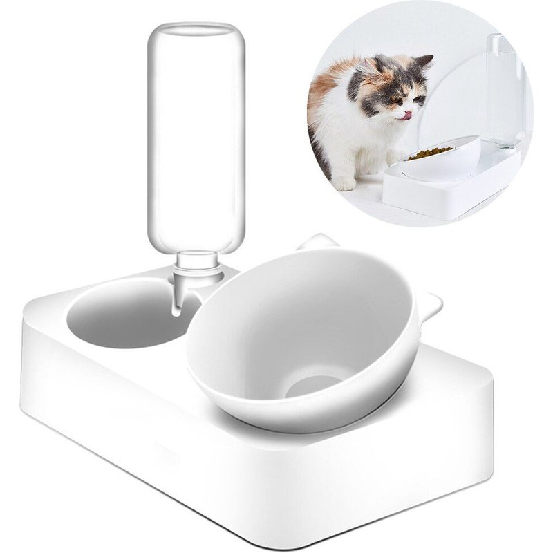 Bols Pour Animaux De Compagnie 15 ° Bol Réglable En Forme De Chat, Bol D'alimentation Pour Chats Avec Bouteille D'eau 2 En 1 Pour Animaux Domestiques, Distributeur D'eau, Fournitures D'alimentation Pour Animaux Bo660