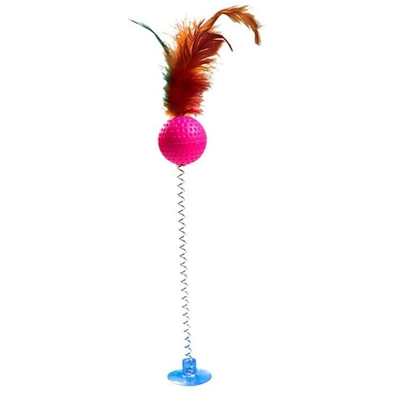 Boule De Plumes En Plastique Pour Chat, Jouet Interactif Avec Ventouse À Fond Élastique, Jouets Amusants Pour Animaux De Compagnie, Fournitures Pour Animaux De Compagnie Bo1192
