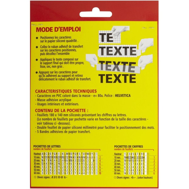 Lettre autocollante sur planche en plastique