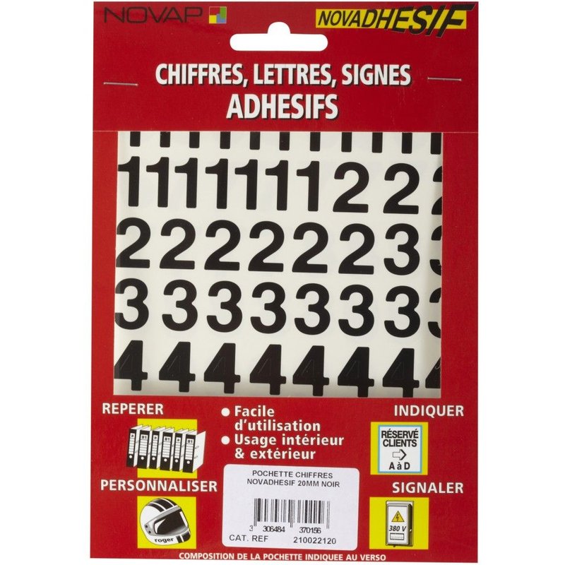 Chiffre autocollant sur planche en plastique