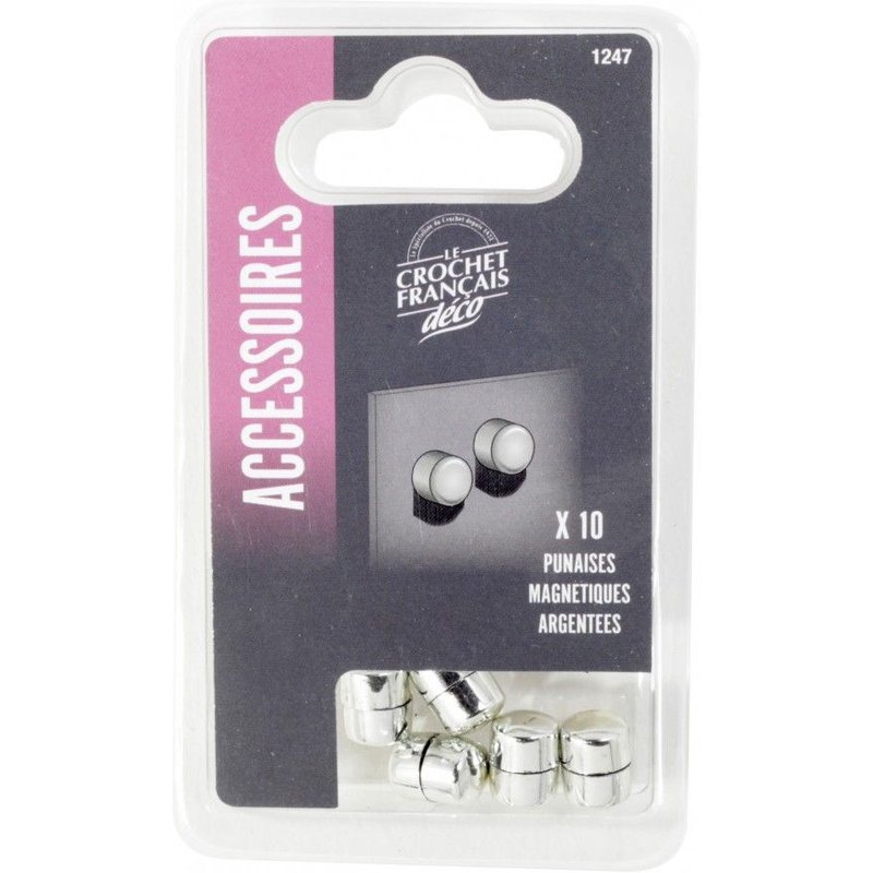 Lot de 10 punaises argent LE CROCHET FRANCAIS, Diam.10 mm