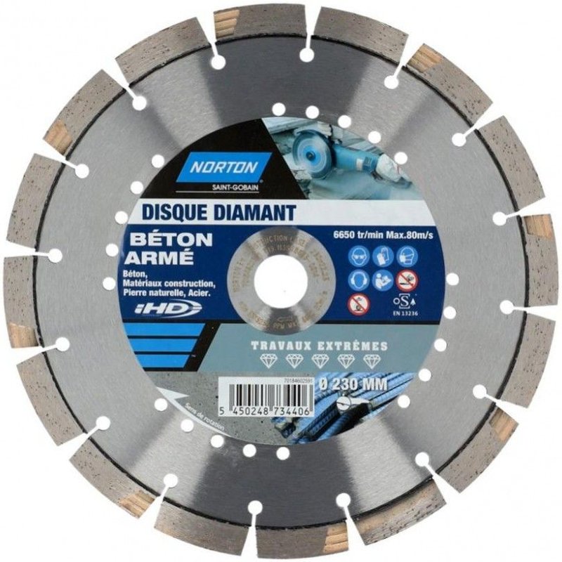 Disque diamant extrême segmenté pour matériaux de construction NORTON,Diam.230mm