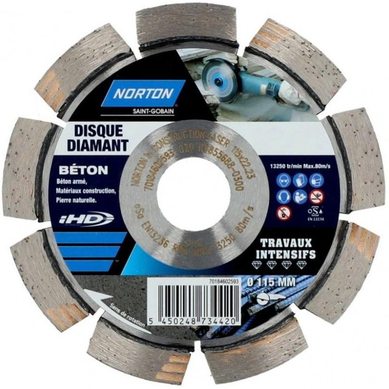 Disque diamant intensif segmenté pour matériaux de construction NORTON,Diam115mm