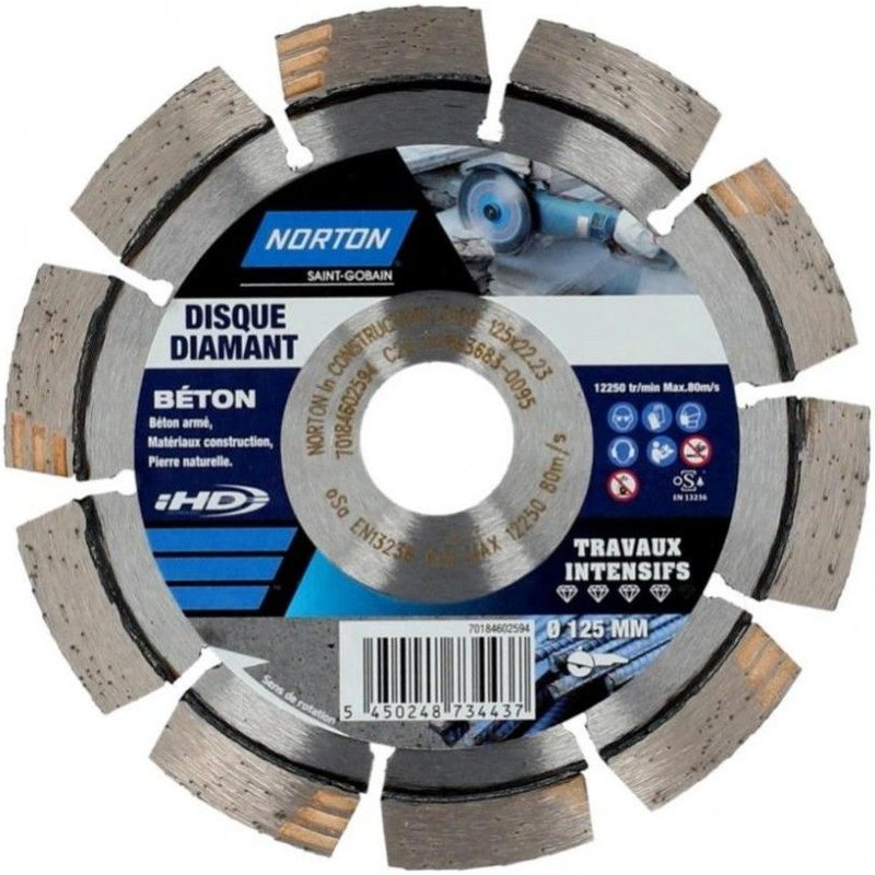 Disque diamant intensif segmenté pour matériaux de construction NORTON,Diam125mm