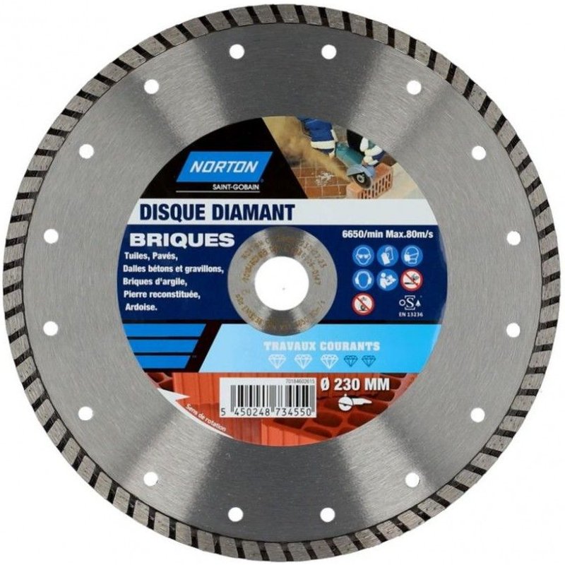 Disque diamant courant segmenté pour brique NORTON, Diam.230 mm