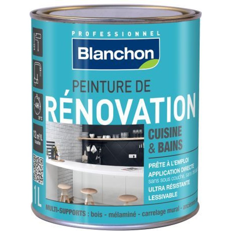 Peinture de rénovation cuisine et bains - Crème 1L BLANCHON