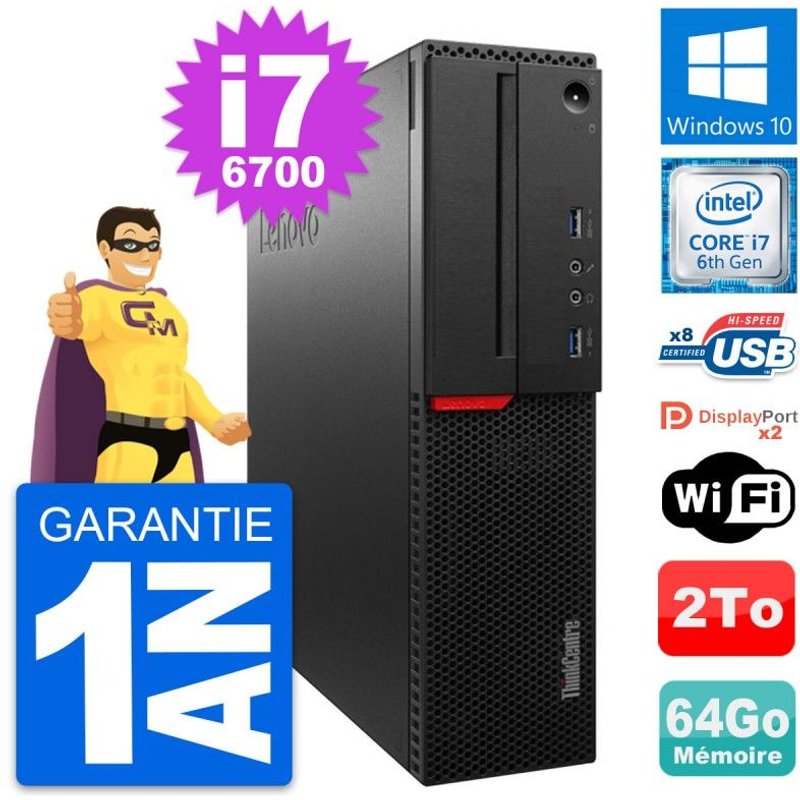 PC Lenovo ThinkCentre M800 SFF Intel i7-6700 RAM 64Go Disque 2To Windows 10 Wifi
