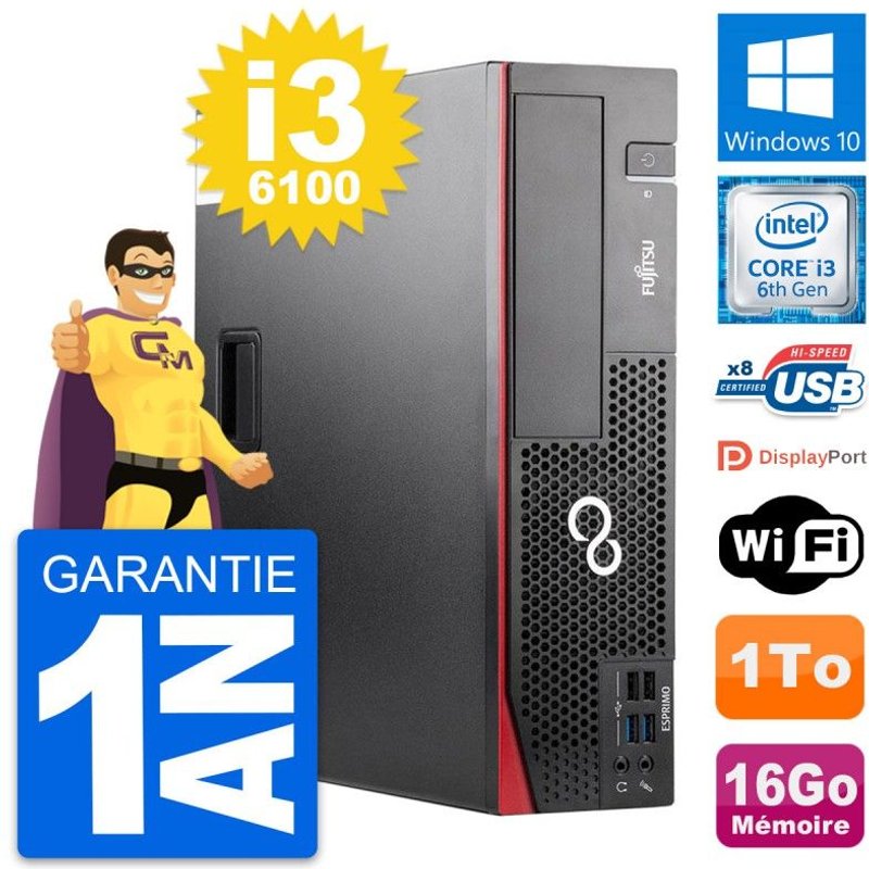 PC Fujitsu Esprimo D556 DT Intel i3-6100 RAM 16Go Disque Dur 1To Windows 10 Wifi