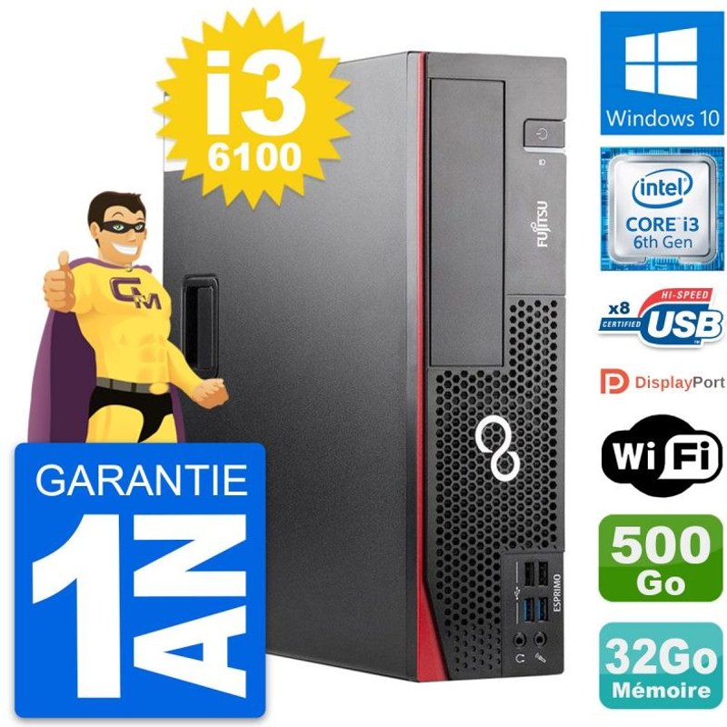 PC Fujitsu Esprimo D556 DT Intel i3-6100 RAM 32Go Disque 500Go Windows 10 Wifi