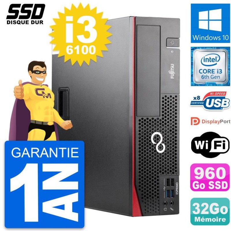 PC Fujitsu Esprimo D556 DT Intel Core i3-6100 RAM 32Go SSD 960Go Windows 10 Wifi