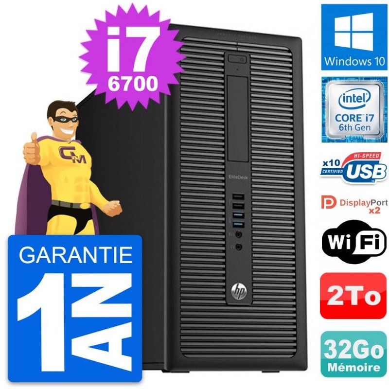 PC Tour HP EliteDesk 800 G2 Intel i7-6700 RAM 32Go Disque Dur 2To Windows 10 Wifi
