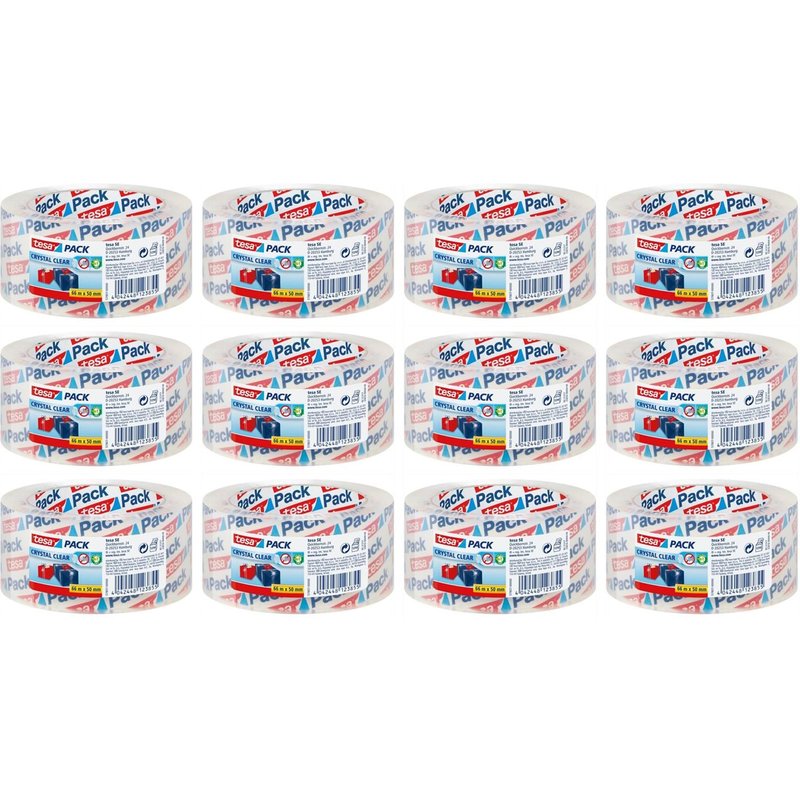 tesa Lot de 12 Rouleaux Adhésif Transparent Crystal clear ultra puissant 50mm x 66m