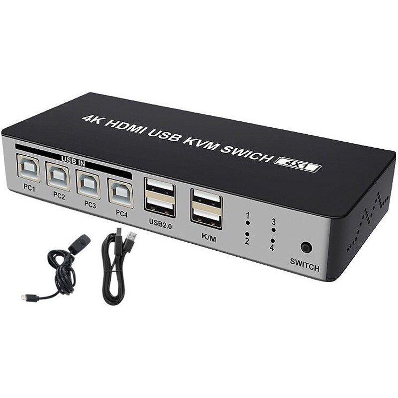 Commutateur Kvm Hdmi 4 ports, prise en charge Max 4K @ 30Hz, entrée avec Hub Usb2.0, commutateur Kvm 4 en 1 - 21QHQ0802A00092