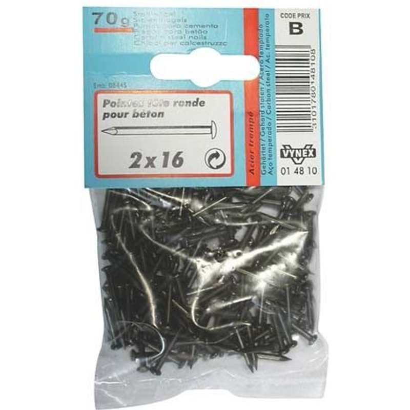Pointe béton - tête ronde - acier trempé - 2.5x40 mm