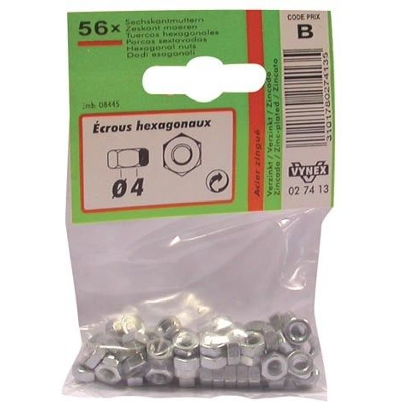 Ecrou hexagonal - acier zingué - 6 pans - D: 5 mm