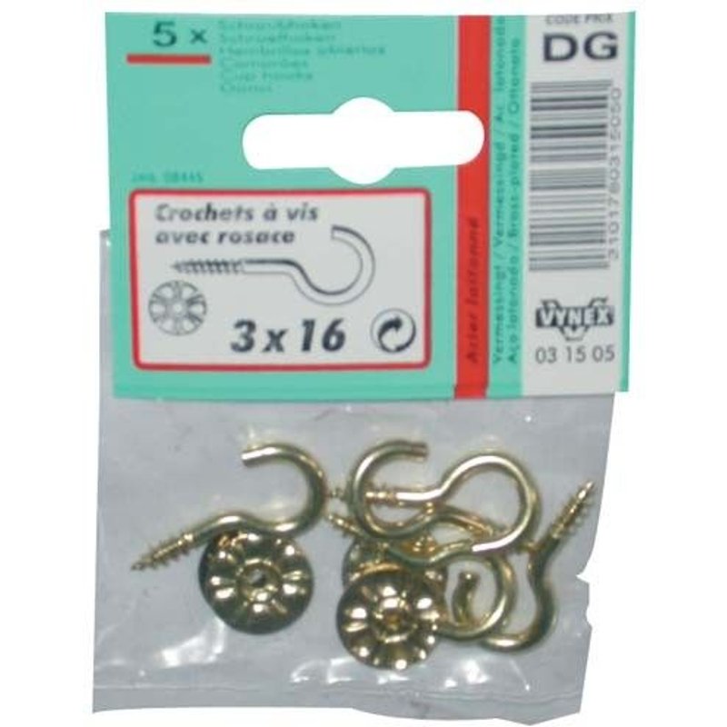 Crochet - acier laitonné avec rosace - 4x30 mm