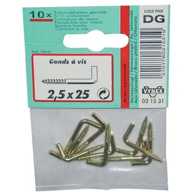 Gond à vis - acier laitonné - 3.5x40 mm