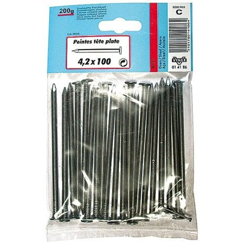 Pointe à tête plate - acier brut - 4.2x100 mm