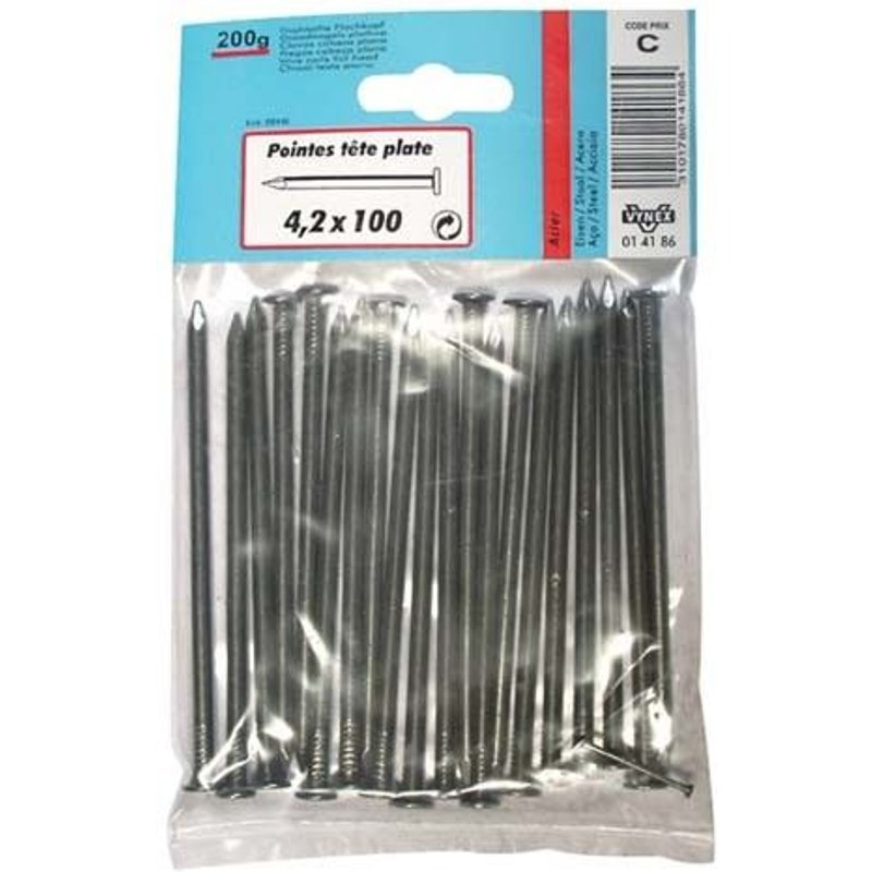Pointe à tête plate - acier brut - 5.5x125 mm