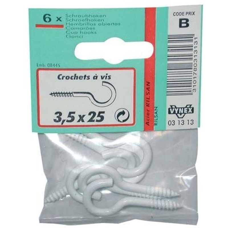 Crochet à vis - acier rilsanisé - 5x40 mm