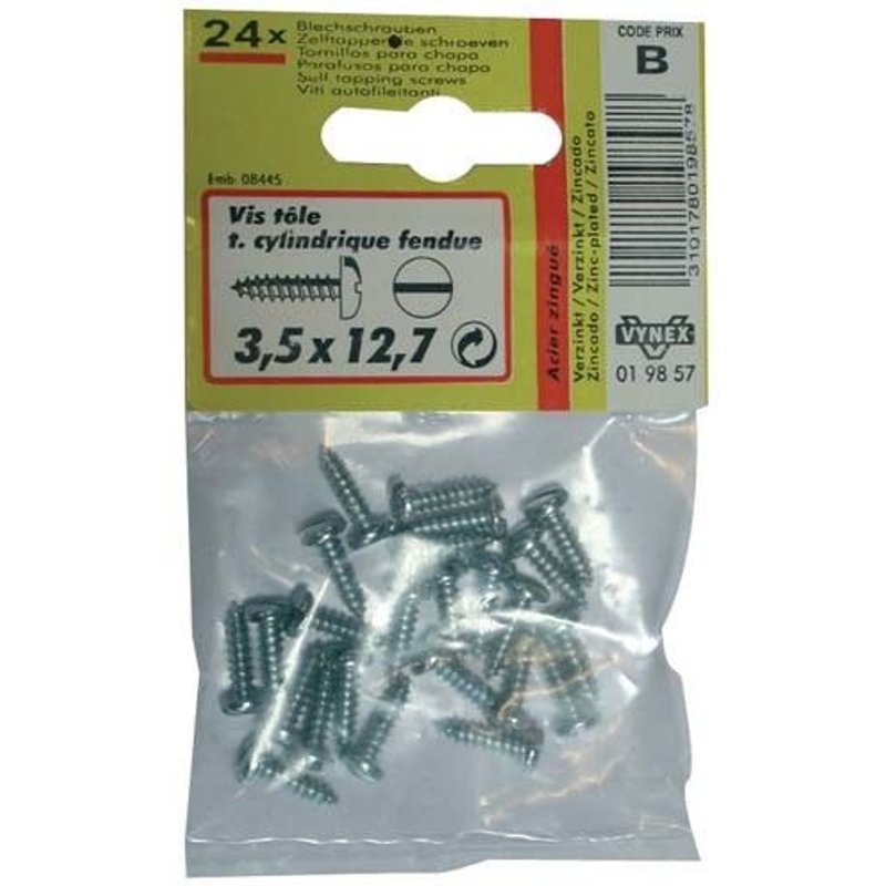 Vis tôle à tête cylindrique fendue - acier zingué - 3.5x12.7 mm