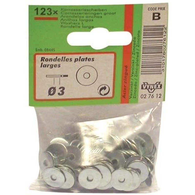 Rondelle plate large - acier zingué - D: 3 mm