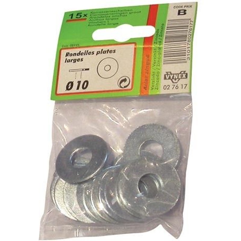 Rondelle plate large - acier zingué - D: 8 mm