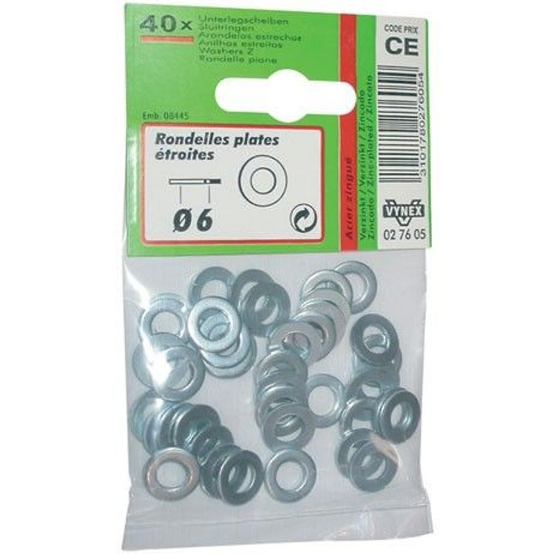 Rondelle - plate étroite - acier zingué - D: 6 mm