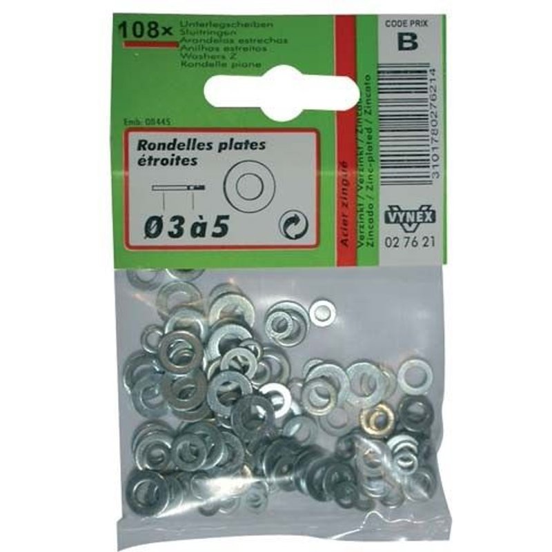 Rondelle - plate étroite - acier zingué - D: 8 mm