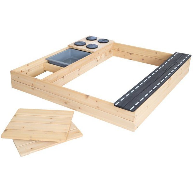 Bac À Sable Roba En Bois Avec Bac En Plastique + Plaque Chauffante + Route De Jeu - Naturel