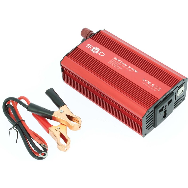 Convertisseur 12v-230v 600w+Usb 2.1a2+Pinces Crocodiles