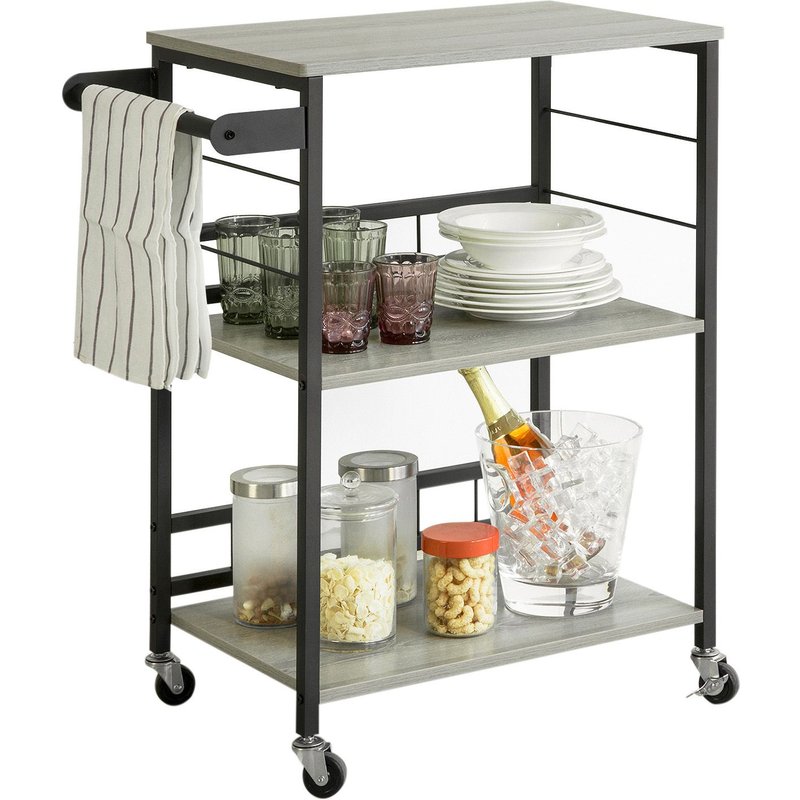 Sobuy Svw16-Hg Chariot De Bar Desserte De Style Industriel Étagère De Cuisine Chariot De Service Roulant, Pour Four À Micro-Ondes, Mini Four, Grille-Pain, Avec 3 Étagères Et 1 Poignée 71 X 40 X 86 Cm