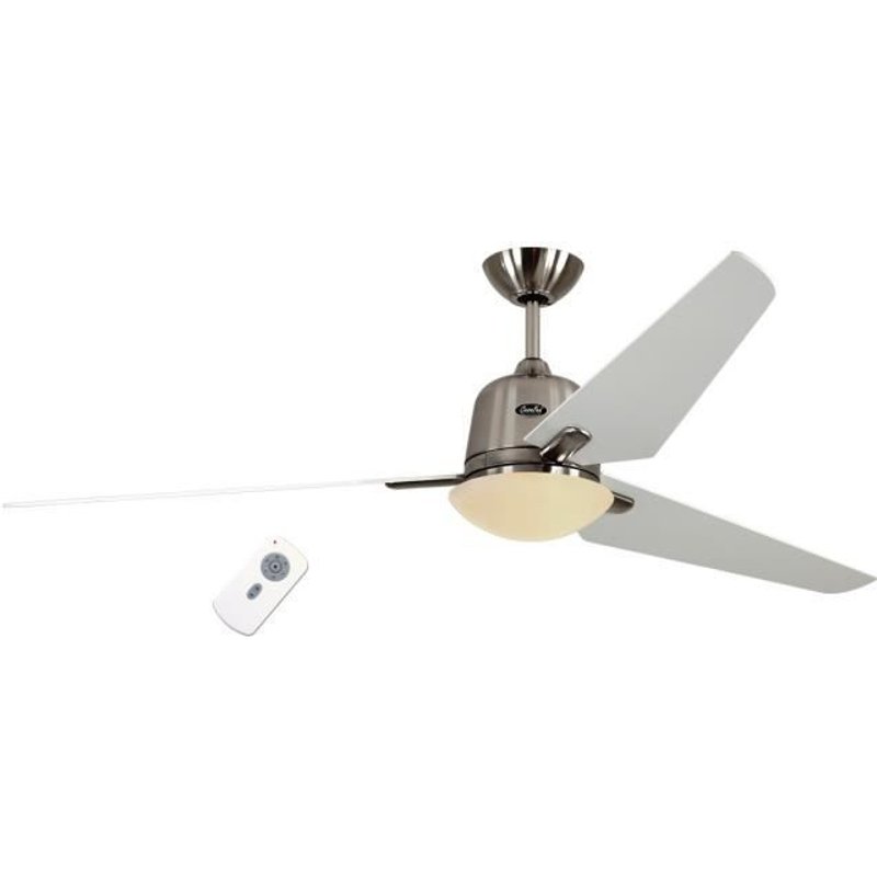 Ventilateur de plafond DC Eco AVIATOS BN-WE, moderne 162 Cm chrome brossé, pales blanches avec lampe ultra silencieux