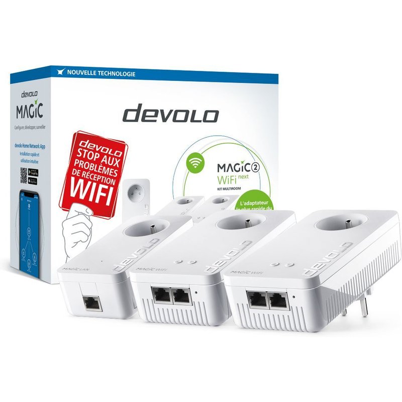 devolo Magic 2 WiFi next - Multiroom Kit - pont 1GbE, HomeGrid - Wi-Fi 5 - Bi-bande - Branchement mural (pack de 2)