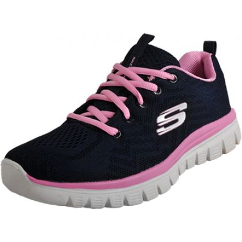 Skechers Get Connected Memory Foam Femmes Chaussures De Running Sport Athlétisme Taille 38 Couleur Bleu Marine/Rose