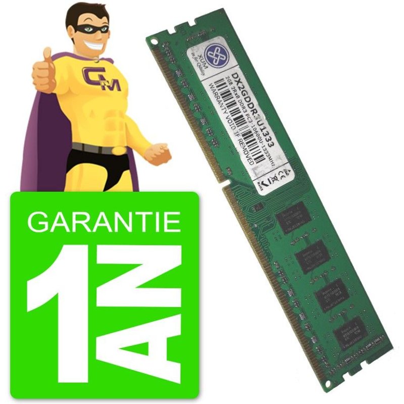 2Go RAM DDR3 PC3-10600U XUM DX2GDDR3U1333 1333MHz DIMM PC Bureau